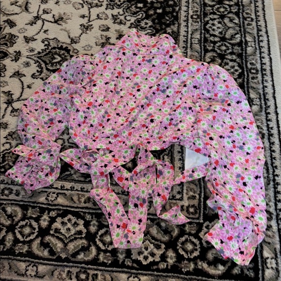 Miu Miu vintage 70’s Pink and White green Floral silk cropped blouse - Picture 8 of 16